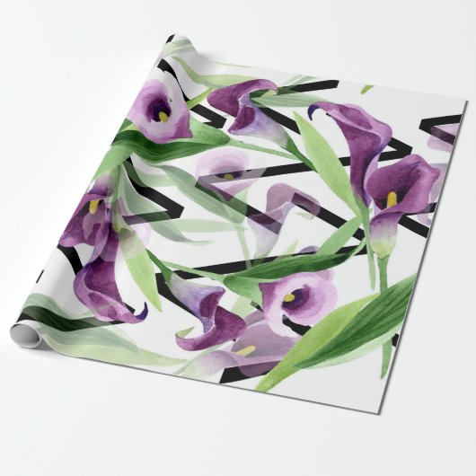 Elegant Paarse Calla Bloemen Inpakpapier (Uitgerold)
