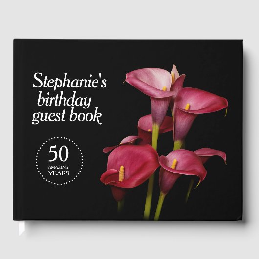 Elegant Paarse Calla Lilies 50e van elk jaar Gastenboek (Voorkant)