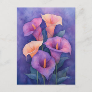 Elegant Paarse Calla Lilies Briefkaart