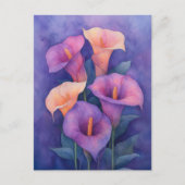 Elegant Paarse Calla Lilies Briefkaart (Voorkant)