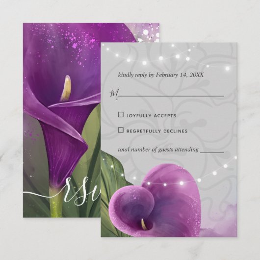 Elegant Paarse Calla Lily Floral Waterverf RSVP Kaartje (Voorkant / Achterkant)