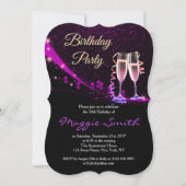 Elegant Paarse Champagne Birthday Party Invite Kaart (Voorkant)