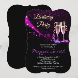 Elegant Paarse Champagne Birthday Party Invite Kaart