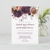 Elegant Paarse Champagne Herfst Floral Wedding Kaart (Staand voorkant)