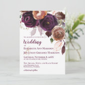Elegant Paarse Champagne Herfst Floral Wedding Kaart (Staand voorkant)