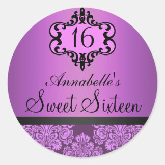 Elegant Paarse Chic Damask Sweet 16 Sticker