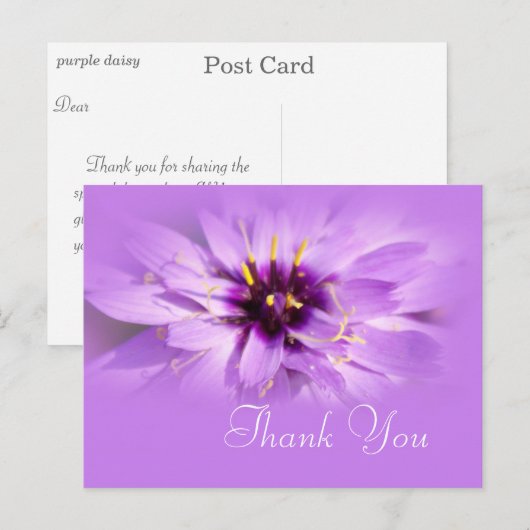Elegant paarse dagbloem bedankt je briefkaart. briefkaart (Voorkant / Achterkant)