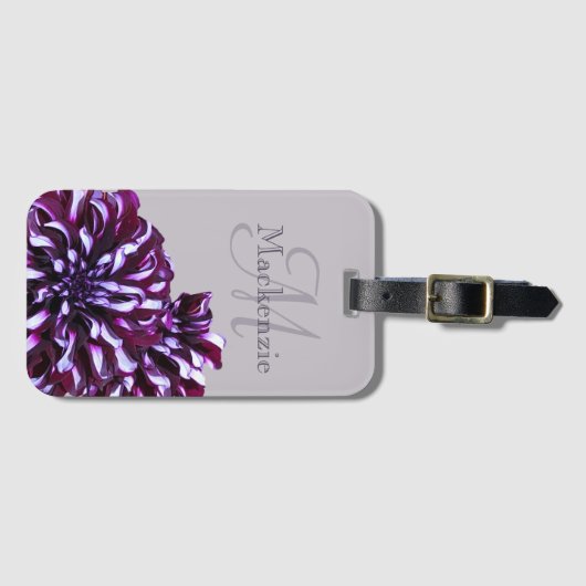 Elegant paarse dahlia flower monogram aangepaste n bagagelabel (Voorkant (horizontaal))