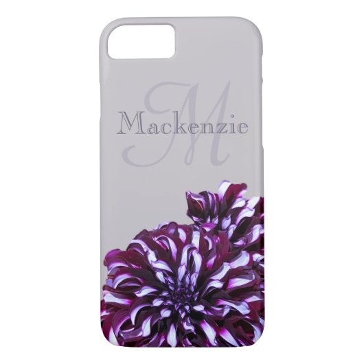 Elegant paarse dahlia flower monogram aangepaste n Case-Mate iPhone case (Achterkant)