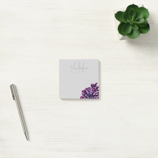 Elegant paarse dahlia flower monogram aangepaste n post-it® notes (Kantoor)