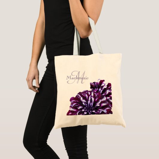 Elegant paarse dahlia flower monogram aangepaste n tote bag (Voorkant (product))
