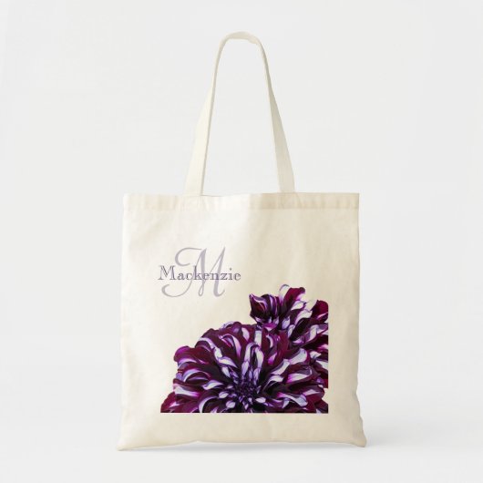 Elegant paarse dahlia flower monogram aangepaste n tote bag (Voorkant)