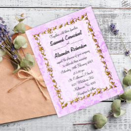 Elegant Paarse Damask en Gold Wedding Briefkaart