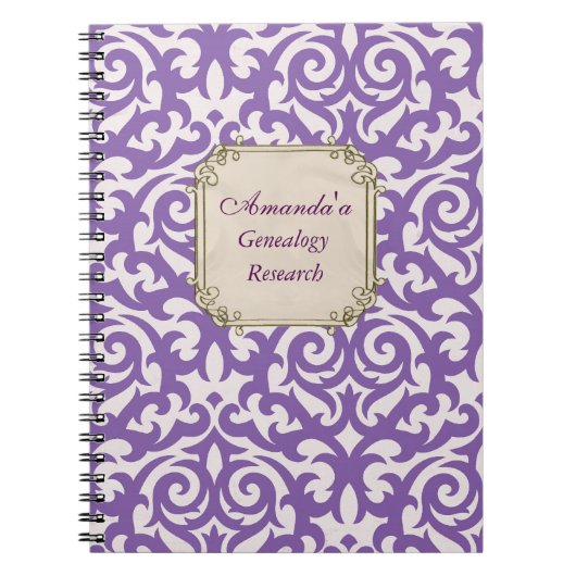 Elegant Paarse Damask Genealogie Notitieboek (Voorkant)