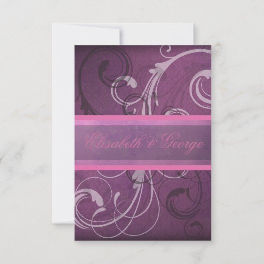 Elegant Paarse Damask zwemt RSVP-responskaarten RSVP Kaartje (Voorkant)