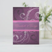 Elegant Paarse Damask zwemt RSVP-responskaarten RSVP Kaartje (Staand voorkant)