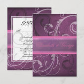Elegant Paarse Damask zwemt RSVP-responskaarten RSVP Kaartje (Voorkant / Achterkant)