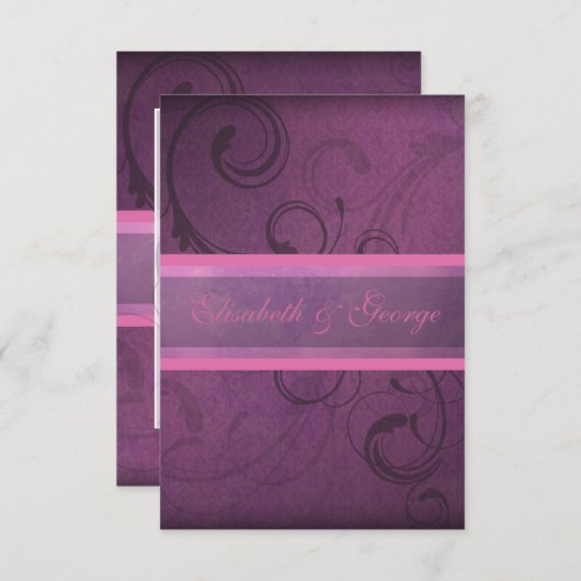 Elegant Paarse Damask zwemt RSVP-responskaarten RSVP Kaartje (Voorkant / Achterkant)