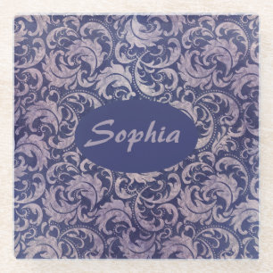 Elegant  Paarse damast patroon Glazen Onderzetter