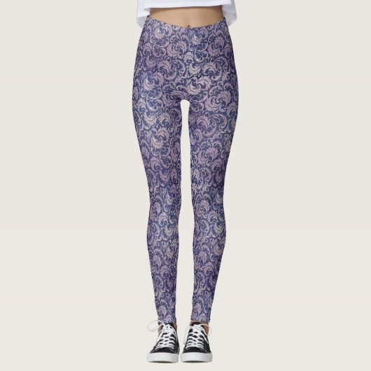 Elegant  Paarse damast patroon Leggings (Voorkant)
