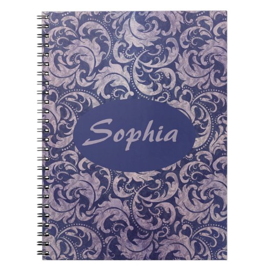 Elegant Paarse damast patroon Notitieboek (Voorkant)