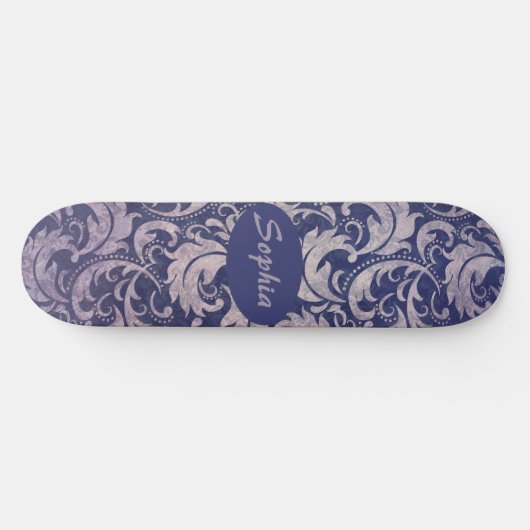 Elegant  Paarse damast patroon Persoonlijk Skateboard (Horizontaal)