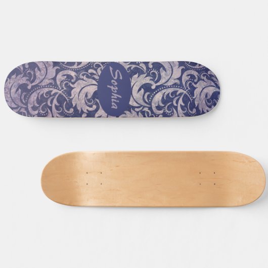 Elegant  Paarse damast patroon Persoonlijk Skateboard (Horizontaal)