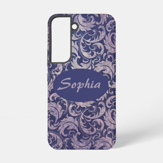 Elegant Paarse damast patroon Samsung Galaxy Hoesje (Achterkant)