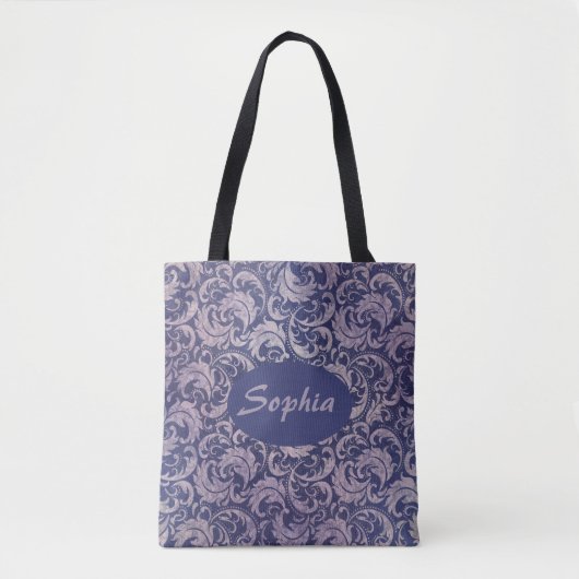 Elegant  Paarse damast patroon Tote Bag (Voorkant)