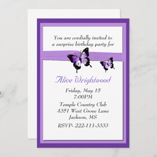 Elegant paarse Dames en heren, uitnodiging (Voorkant / Achterkant)