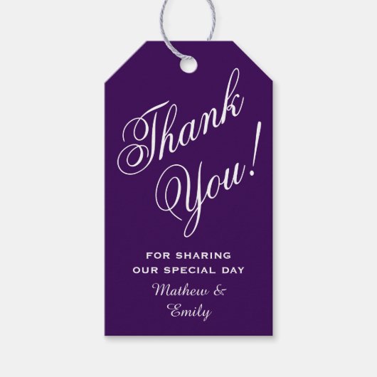 Elegant Paarse dank u bruiloft gunst Cadeaulabel (Voorkant)