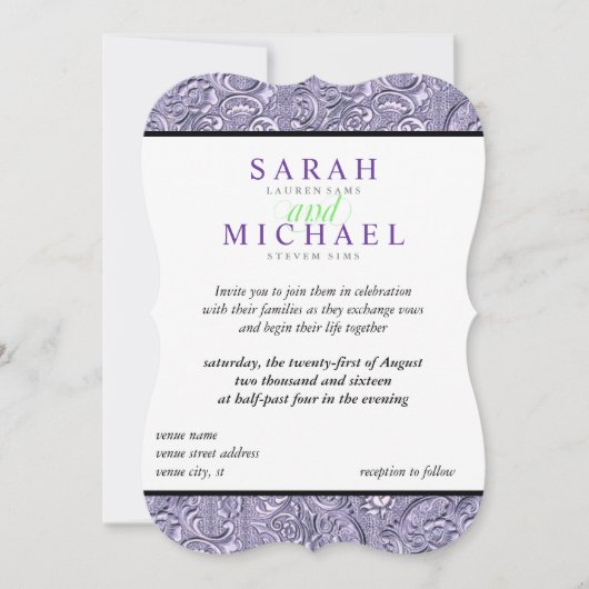 Elegant Paarse Designer Wedding Invitations Kaart (Voorkant)