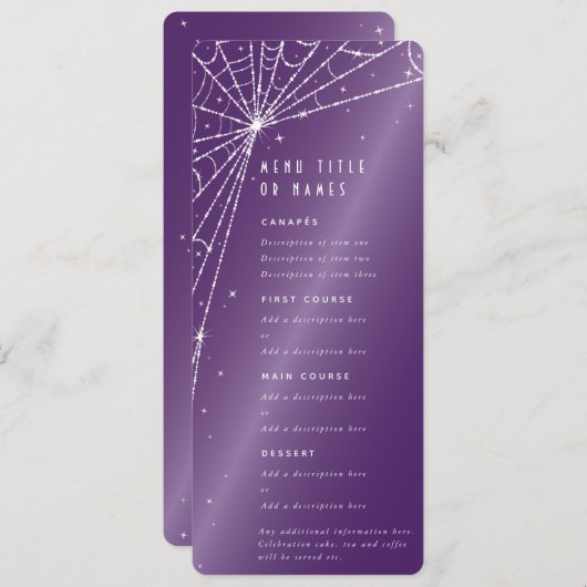 Elegant Paarse Diamant Spinnenweb Plat 4 Gang Menu (Voorkant / Achterkant)