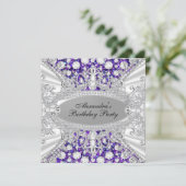 Elegant Paarse Diamond Jewel Birthday Party Invite Kaart (Staand voorkant)