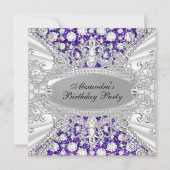 Elegant Paarse Diamond Jewel Birthday Party Invite Kaart (Voorkant)