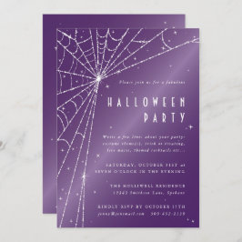 Elegant Paarse Diamond Spider Web Halloween Party Kaart