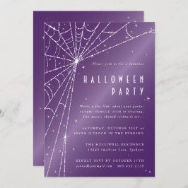Elegant Paarse Diamond Spider Web Halloween Party Kaart