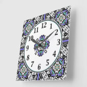 Elegant Paarse en Blauwgroen Marokkaanse Arabessen Vierkante Klok (Hoek)