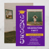 Elegant Paarse en Geel Goud Afstuderen Kaart (Voorkant / Achterkant)