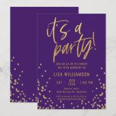 Elegant Paarse en gouden 50e verjaardagsfeest Kaart (Voorkant / Achterkant)