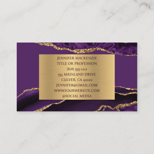 Elegant Paarse en gouden Agaat Visitekaartje (Achterkant)