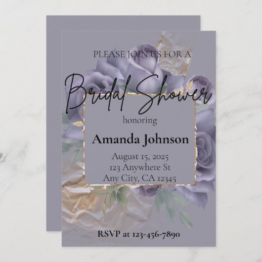 Elegant Paarse en gouden bloemige Vrijgezellenfees Kaart (Voorkant / Achterkant)