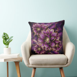 Elegant Paarse en gouden bloemmotief Kussen