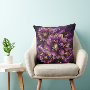Elegant Paarse en gouden bloemmotief Kussen