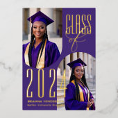 Elegant Paarse en gouden foto Afstuderen Folie Uitnodiging (Voorkant)