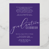 Elegant Paarse en gouden foto Afstuderen Folie Uitnodiging (Achterkant)