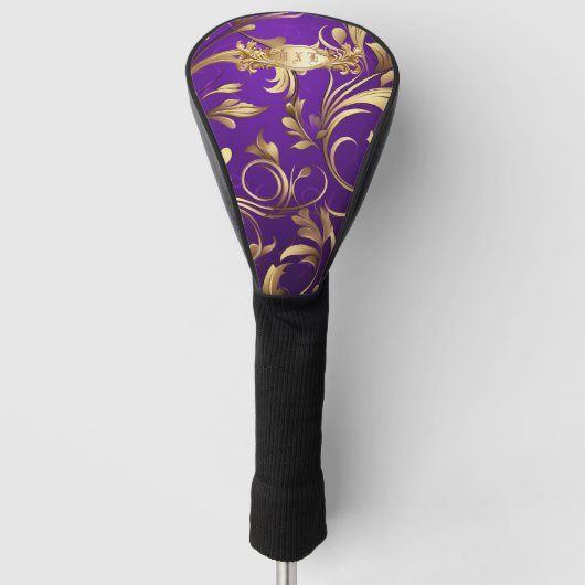 Elegant Paarse en gouden golfhoofd Hoesje Golfheadcover (Voorkant)