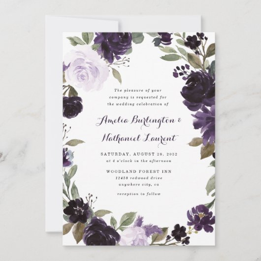 Elegant Paarse en gouden groene blad bloemetjesbru Kaart (Voorkant)