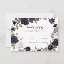 Elegant Paarse en gouden groene blad bloemetjesbru RSVP Kaartje
