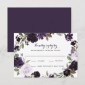 Elegant Paarse en gouden groene blad bloemetjesbru RSVP Kaartje (Voorkant / Achterkant)